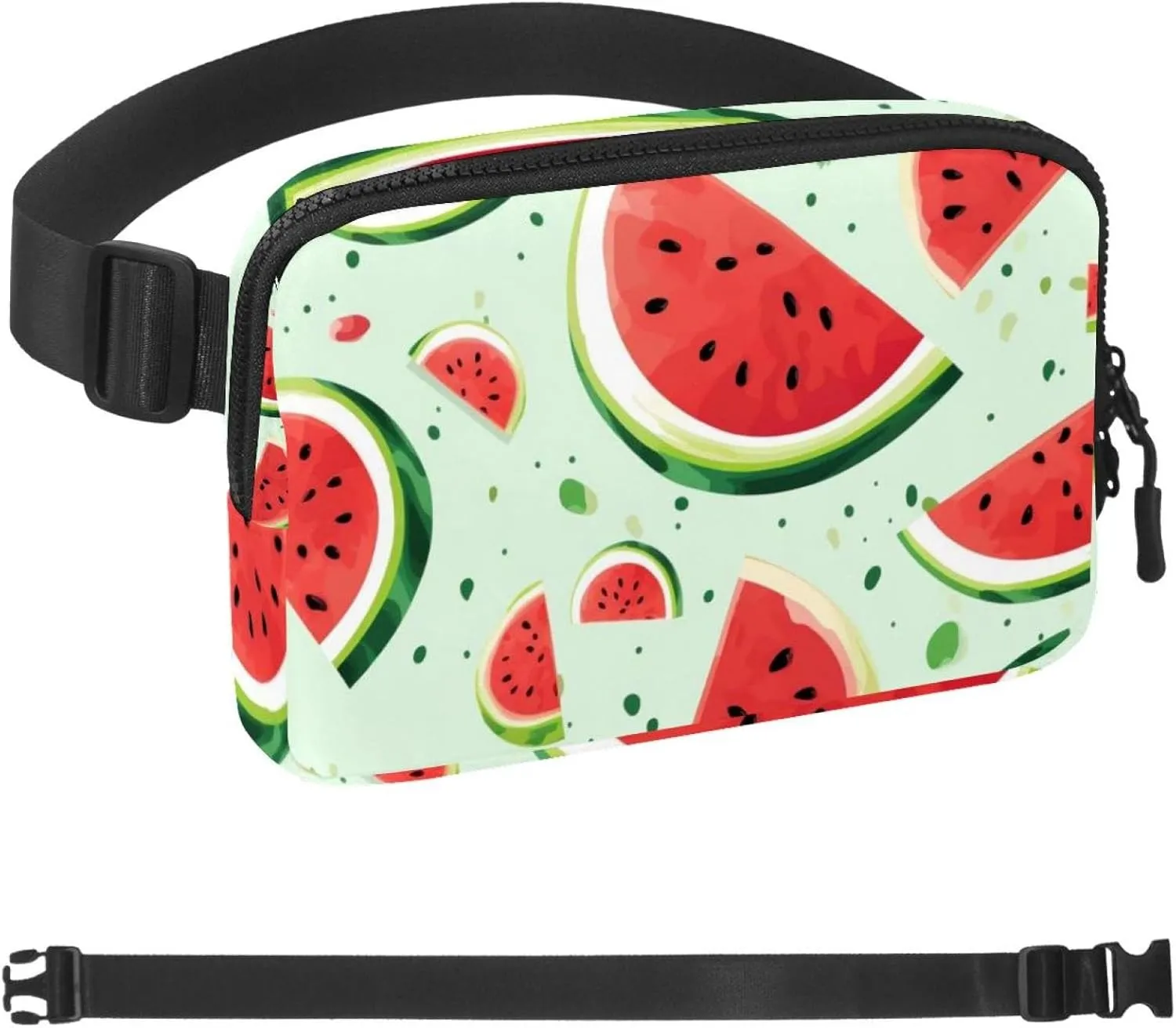 Waterproof Fanny Pack Black Belt Bag with Adjustable Strap for Women and Men,Fresh Watermelon Crossbody Fanny Bag with Zipper for Hiking Running Travel