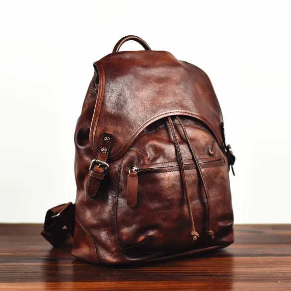 YAAGLE Men's Vegetable Tanned Leather Drawstring Flap Backpack YG9003