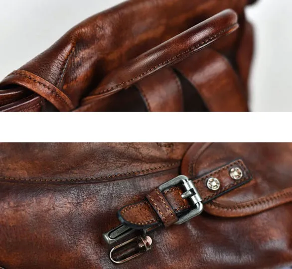 YAAGLE Men's Vegetable Tanned Leather Drawstring Flap Backpack YG9003