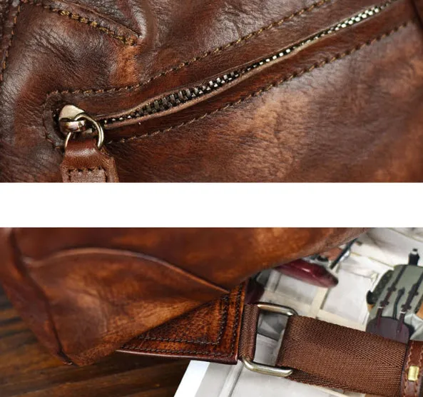 YAAGLE Men's Vegetable Tanned Leather Drawstring Flap Backpack YG9003